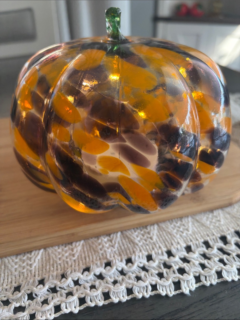 Handblown Glass Pumpkin - Amber and Purple Home Art Decor